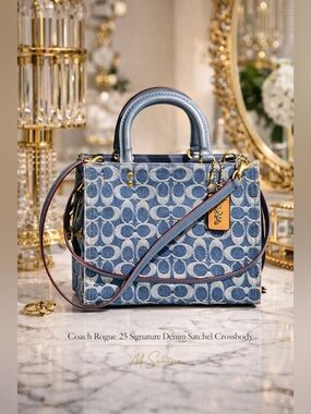 NEW Coach Rogue 25 Signature Denim Satchel Crossbody Bag CR691 NWOT